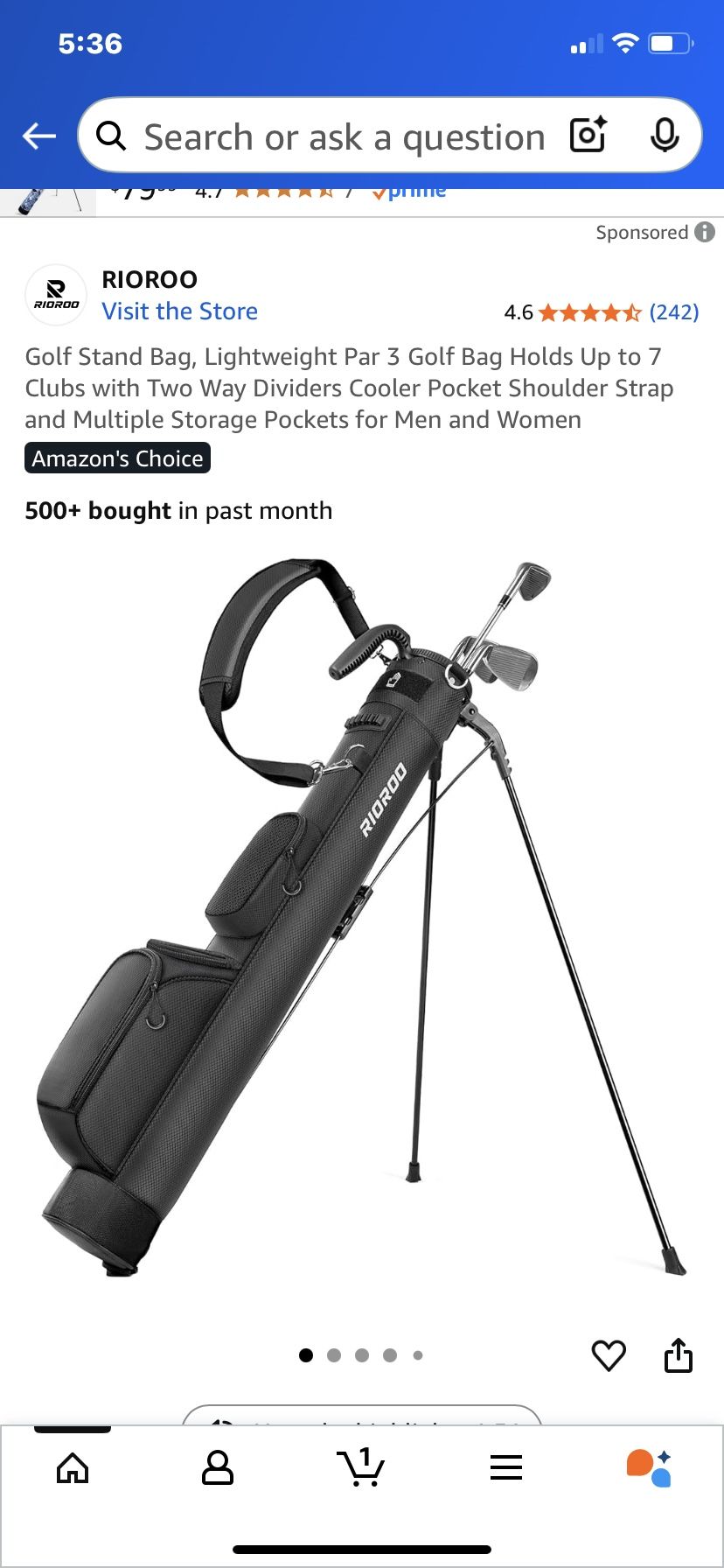 Golf Stand Bag, Lightweight Par 3 Golf Bag Holds Up to 7 Clubs with Two Way Dividers Cooler Pocket Shoulder Strap and Multiple Storage Pockets for Men