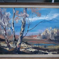 Large Mid Century Modern Impressionist Landscape Painting Trees Original Oil Painting