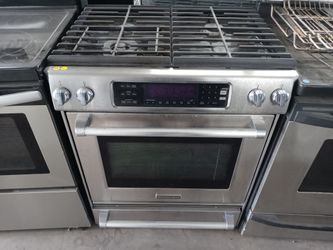 KitchenAid stainless steel 4-burner dual-fuel slide-in range - Free delivery