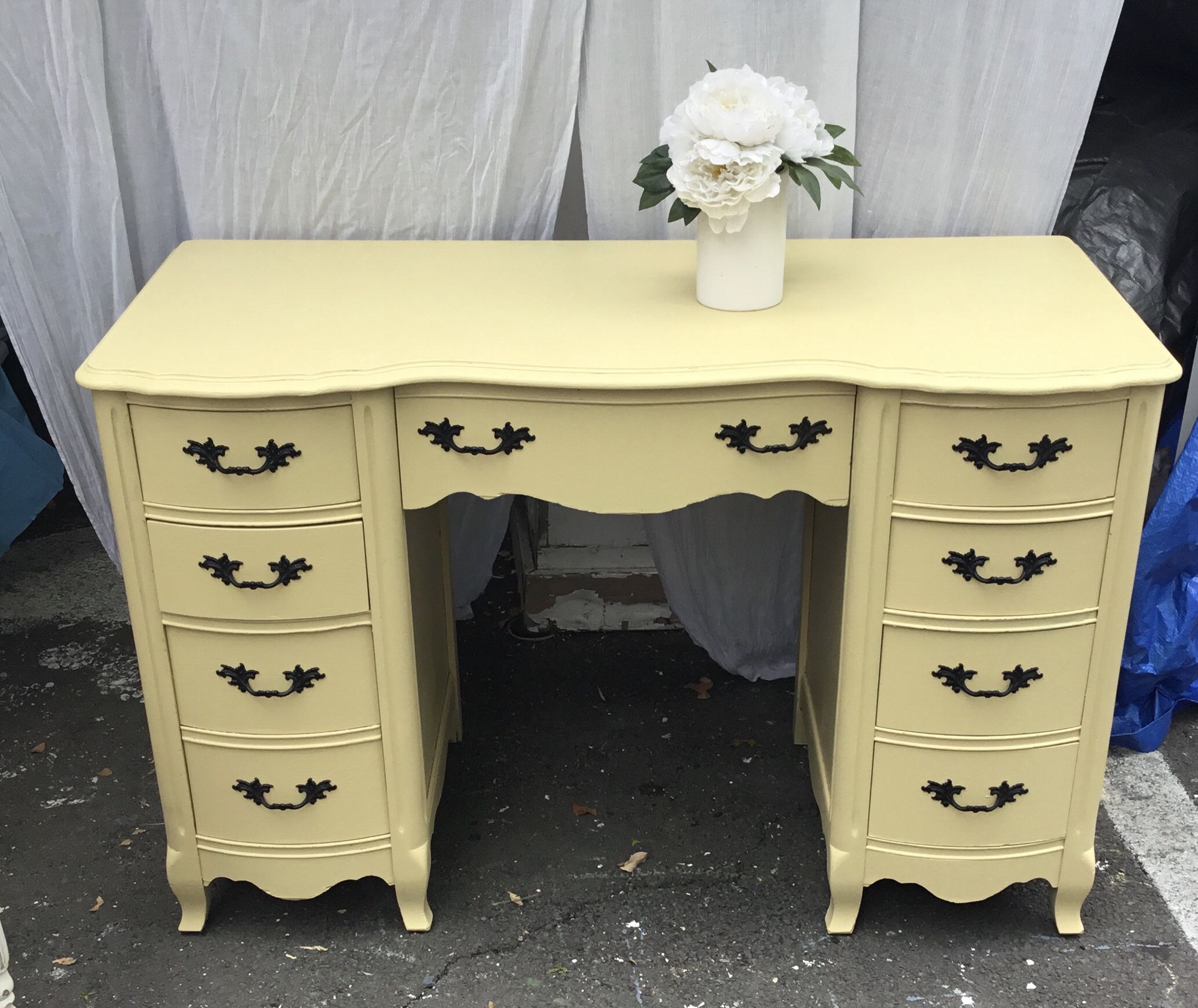 Charming Vintage Desk/Vanity In Buttercup Yellow.