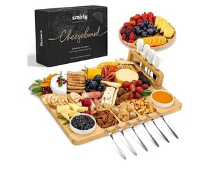 SMIRLY Charcuterie Boards Set, Large Cheese Board with Accessories, Bamboo House Warming Gifts, Wedding Gifts for Couples, Bridal Shower Gifts, Magnet