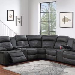 Brand New Power Reclining Gel Leather Sectional Sofa 