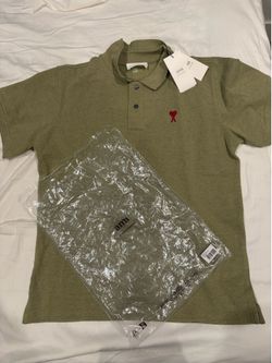 AMI Paris Ami de Coeur Polo Shirt Olive Green Large NWT (New With Tags)