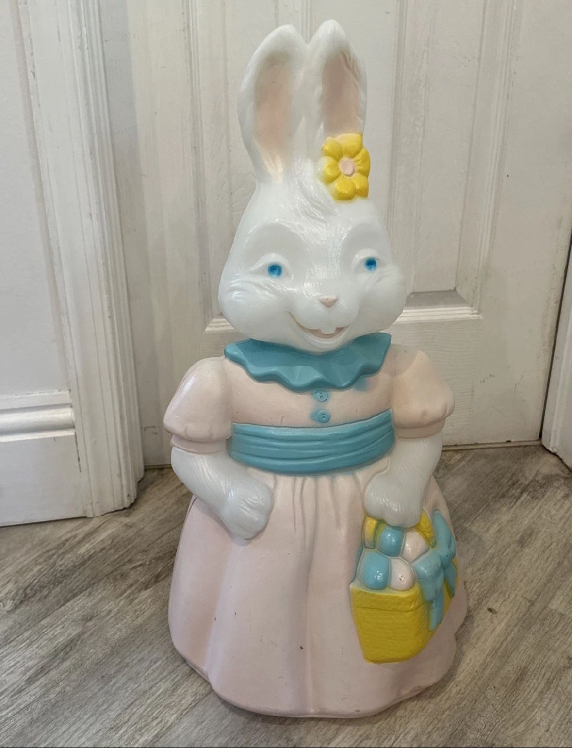 Vintage 25" Blow Mold Mrs Easter Bunny Rabbit Basket Eggs, Carolina Empire 1994