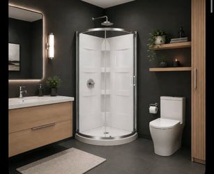 MAAX Guilford 3-Piece 38-in W x 38-in L x 76-in H Round Corner shower kit (Center Drain) Base, Wall, Door Drai...