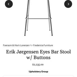 Erik Jorgensen Eyes Bar Stool 💯 % Wool 