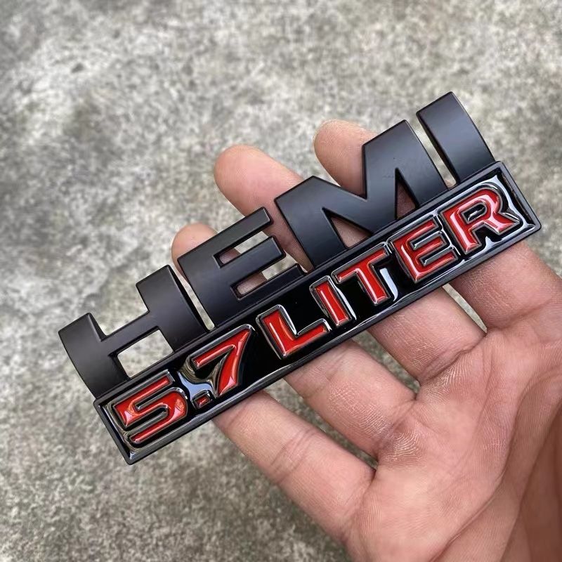 2pcs Hemi 5.7 LITER Side Fender Emblem Badges 3D Decal for RAM 1500 Chrome Red HEMI 57