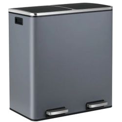 16 Gallon Dual Trash Can, Rectangular Step On Kitchen Garbage Can with Foot Pedal, Stainless Steel