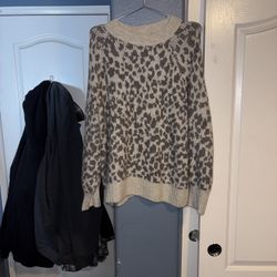 Old Navy, gray leopard sweater