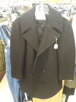 Vintage Mens Navy Pea Coat Size 38 Small Unisex Winter Coat