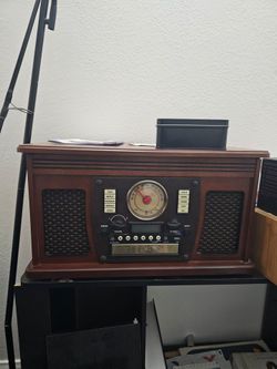 Vintage-Style 8-in-1 Wooden Music Center (Bluetooth/Vinyl) + NEW Cleaner & Manuals