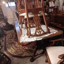 Large  All Wood Table Set With 2 Leaves 