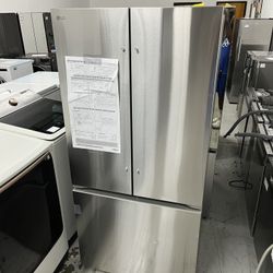 (Minor dents on front) LG - 21 Cu. French Door Counter-Depth Smart Refrigerator with Ice - Stainless