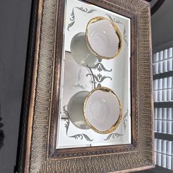 Stunning Mirrored Centerpiece Set with Dual Ceramic Bowls
