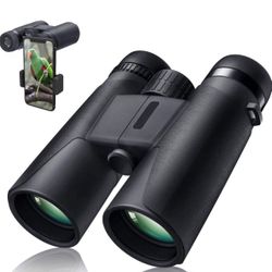 10X42 Professional Binoculars with Smartphone Adapter, Compact Waterproof Low Night Vision Binoculars for Adult Birds Watching Hunting Concert Travel