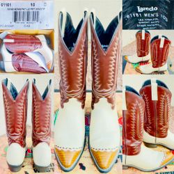 LAREDO Flagstaff 61161 Bone Lizard Wingtip Faux Leather Cowboy Boot - Men's Size 10