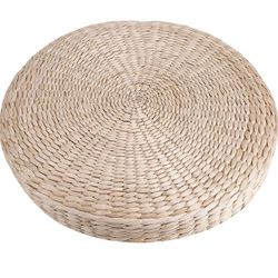 Tatami Seat Cushion, 15.75 x 2.36in Handmade Woven Straw Pouf Floor Seat Cushion Japanese Style Futon Round Knitted Meditation Pillow Cushion for Home
