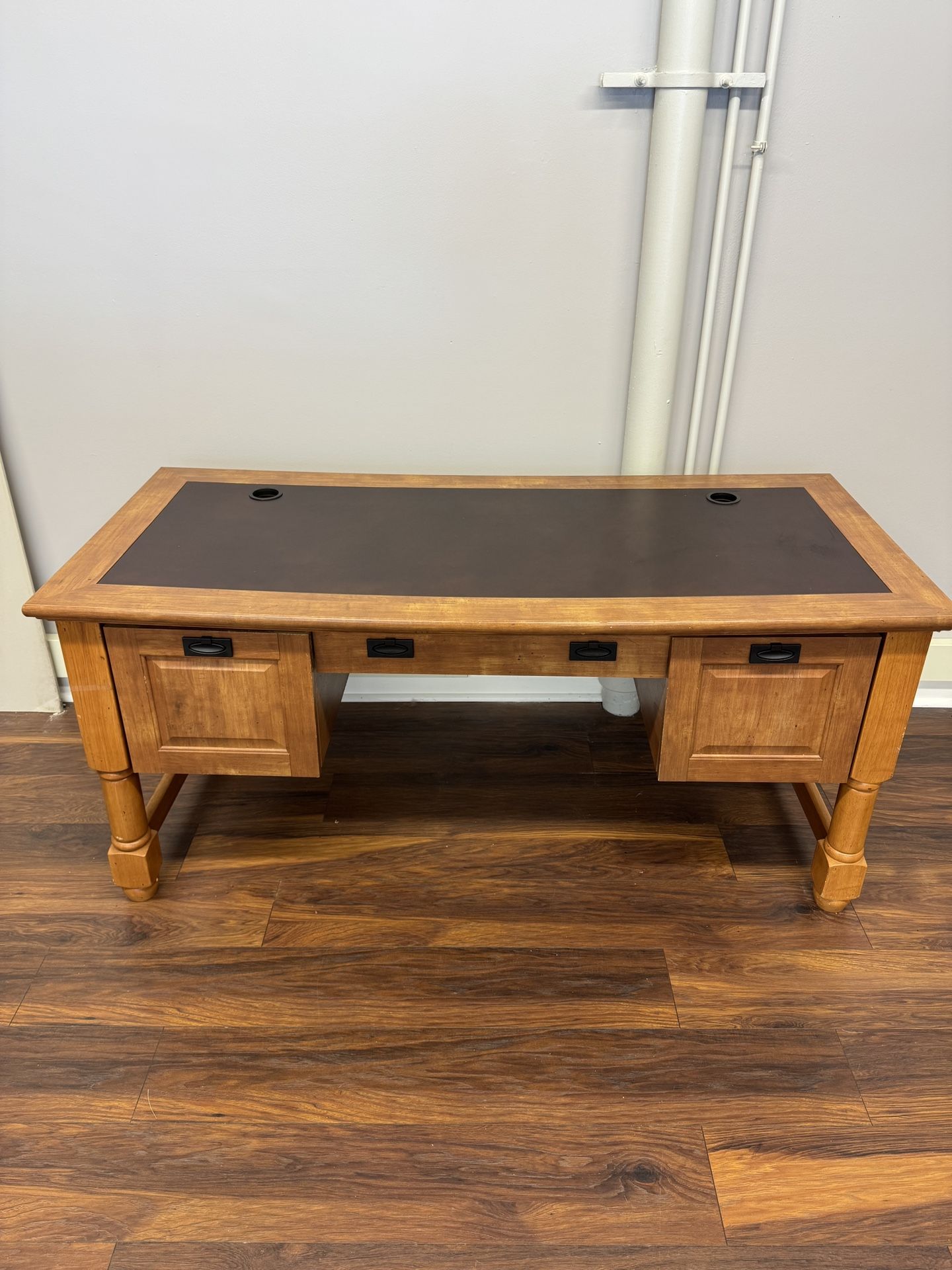 Executive Wood Desk with Leather Inlay