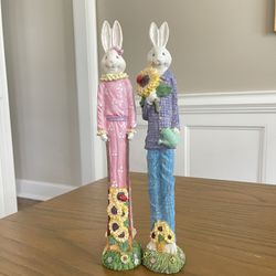 Pencil Bunny 11 1/4” Rabbit Figurines Set Of 2 Easter Spring Detailed