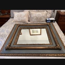 Large Antique Mirror Grey And Gold