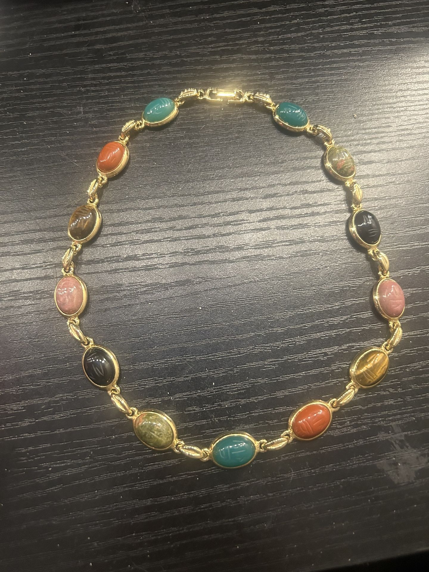 Scarab Necklace> Vintage Genuine Scarab Necklace, Gold Scarab Necklace,Graduated Scarab Necklace, Heavy Gold Plated Scarab Necklace,Egyptian