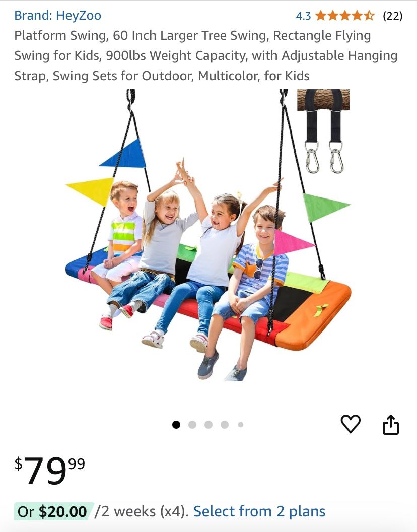 Platform Swing, 60 Inch Larger Tree Swing, Rectangle Flying Swing for Kids, 900lbs Weight Capacity, with Adjustable Hanging Strap, Swing Sets for Outd