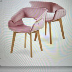 Mid-Century Modern Pink Velvet Accent Arm Chairs - set of 2