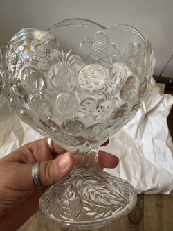 Midcentury Compote Bowl With Strawberry and Flower Pattern 1960s