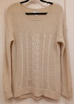 Beige And Gold Sonoma Women's Medium Cable Knit Sweater