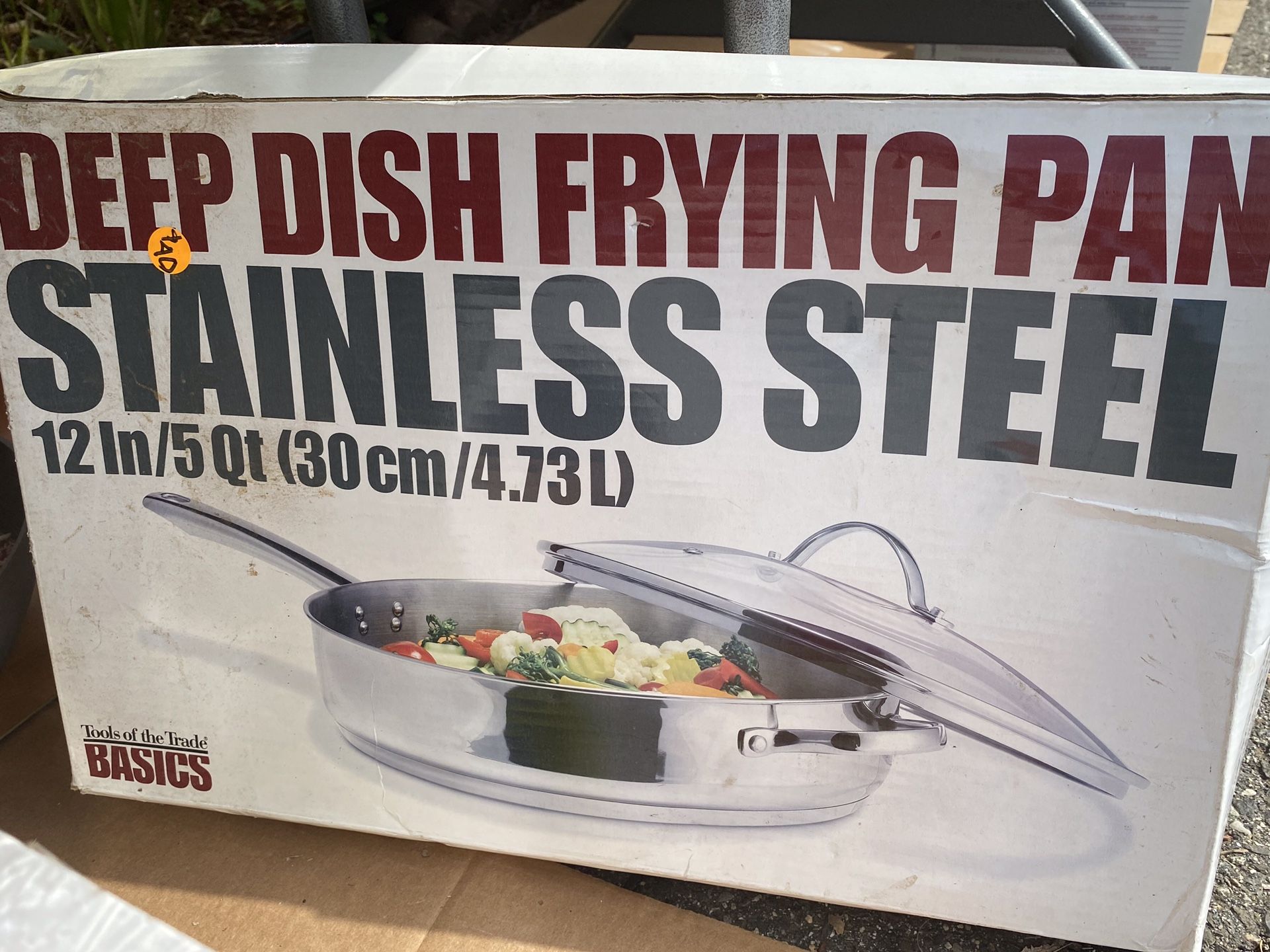 12 inch/5 Quart Stainless Steel Deep Dish Frying Pan