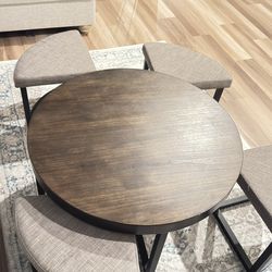 Modern Round Coffee Table with Nesting Ottoman Stools Set of 4
