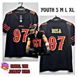 Stitched Youth San Francisco 49ers Nick Bosa Black 2025 Rivalries Game Jersey