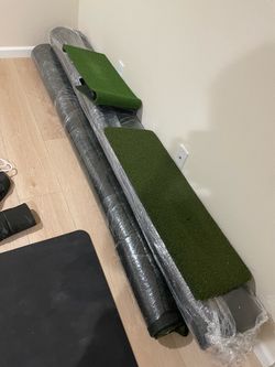Premium Golf Simulator Turf + 1” Foam Flooring + Real Feel Hitting Mat