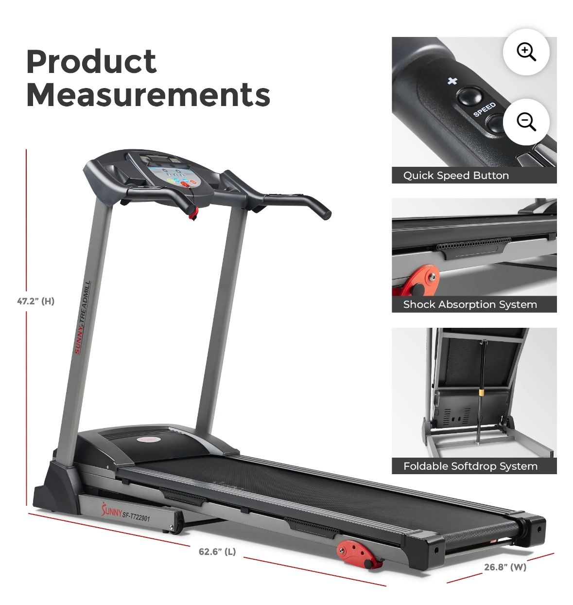 Sunny Health & Fitness Foldable Electric Smart Treadmill with Adjustable Incline and Smart Bluetooth & Free SunnFit App - SF-T722901