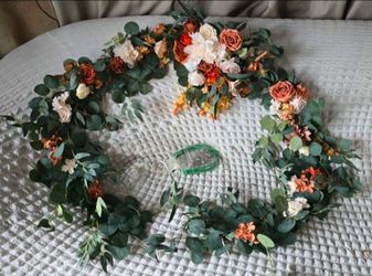 9FT Artificial Eucalyptus Garland with Flowers, Arch Backdrop Wedding Decorations