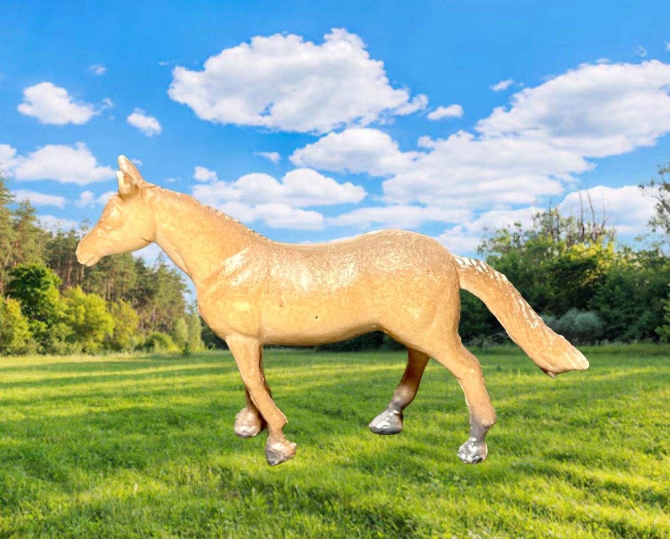Vintage 1990s Warm Taupe Plastic Toy Horse Figurine, 1.75” 