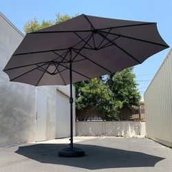 (New) $130 Large 15x9 FT Double Sided Umbrella with Weight Base set (Red/Gray color)