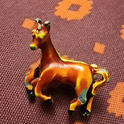 Vintage hand-painted metal horse brooch