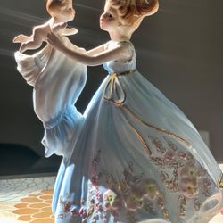 Josef Originals Mother Baby Child Rotating Music Box Porcelain Figurine Vintage