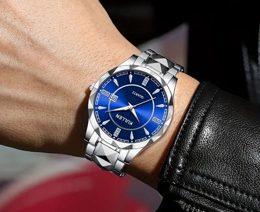KULLEN Men's Fashion Quartz Watch - Elegant Stainless Steel Band, Blue