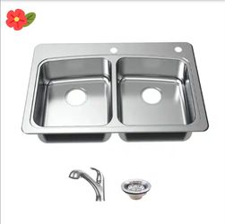 Double Bowl Kitchen Sink with Pull-Out Faucet