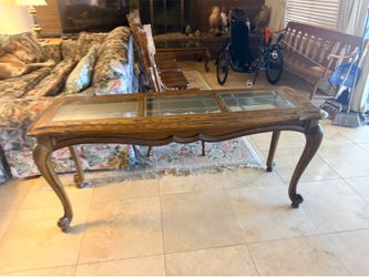 Oak Wood and Glass Inset Console Table