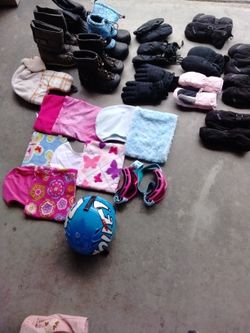 Ski Snow Accessories. Gloves Boots Scarves. Helmet. Goggles. Hoodies. Kids Sizes. And Few Adults. 