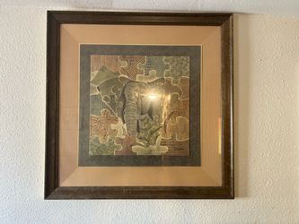 Framed Elephant Puzzle Art Print