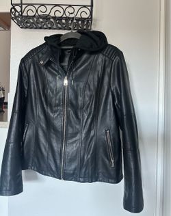 Black Leather Jacket with Removable Hood