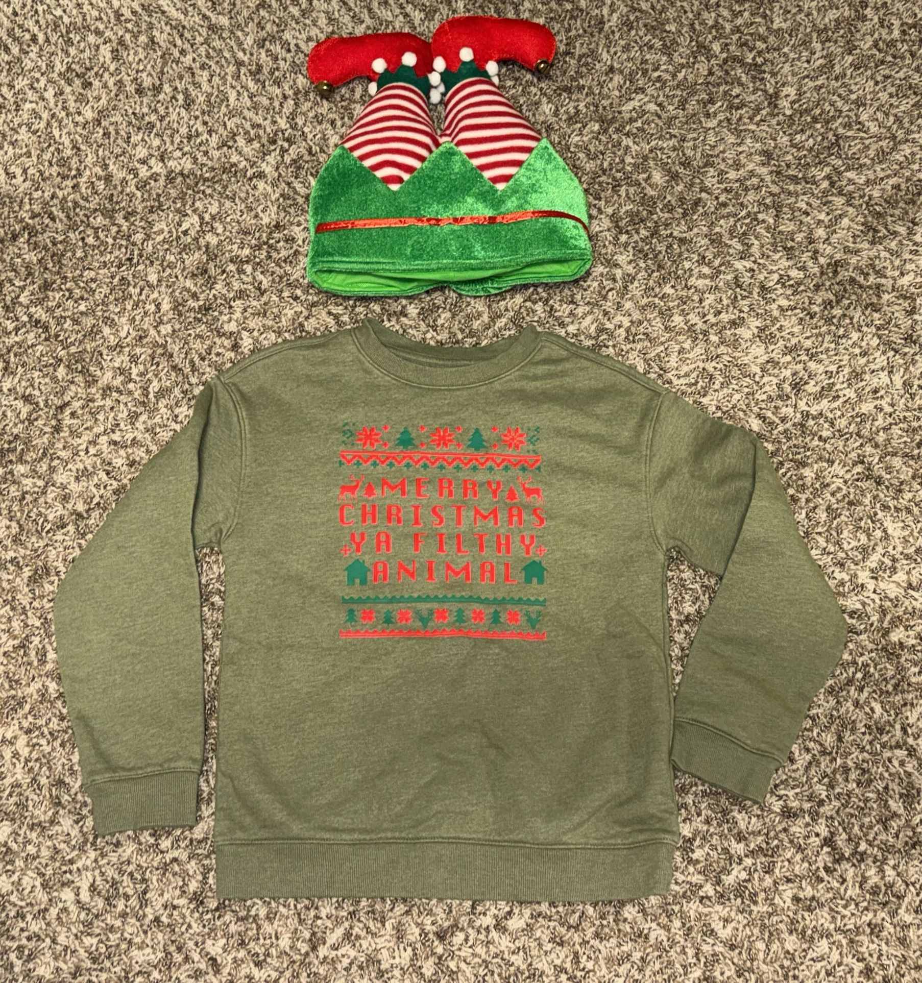 Kids/youth large  10/12 Christmas sweatshirt & elf hat