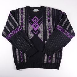Bugle Boy Genuine Comfort Purple Black Long Sleeve Shirt Sweater Adult Large