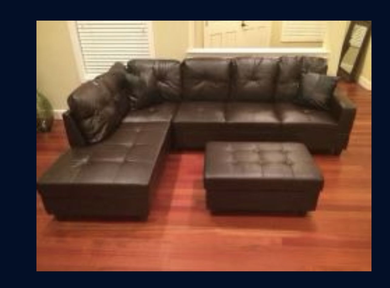 Brown Leather Sectional Couch And Ottoman
