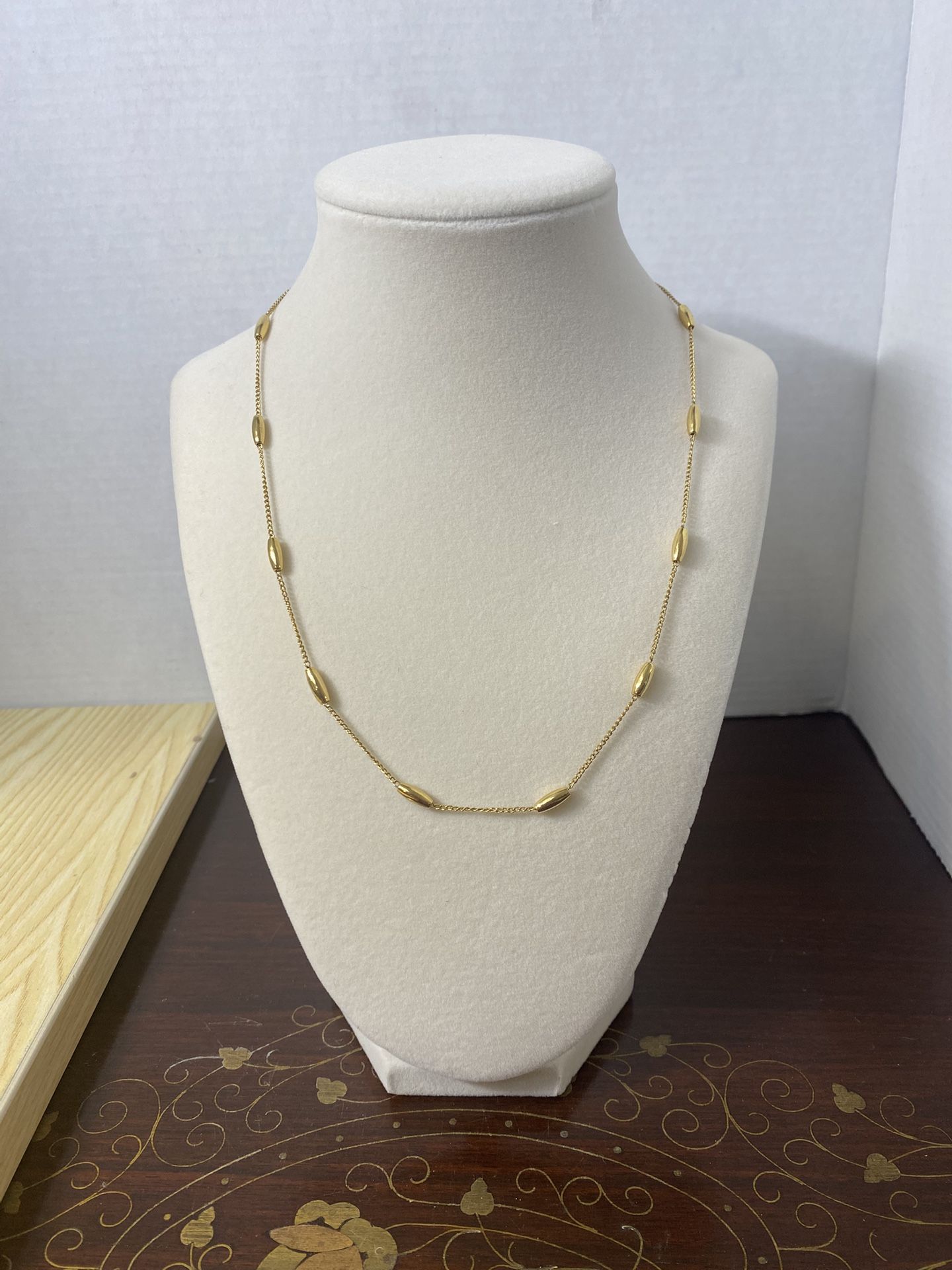 Vintage Trifari Gold Tone Dainty Long Bead Necklace N-2518