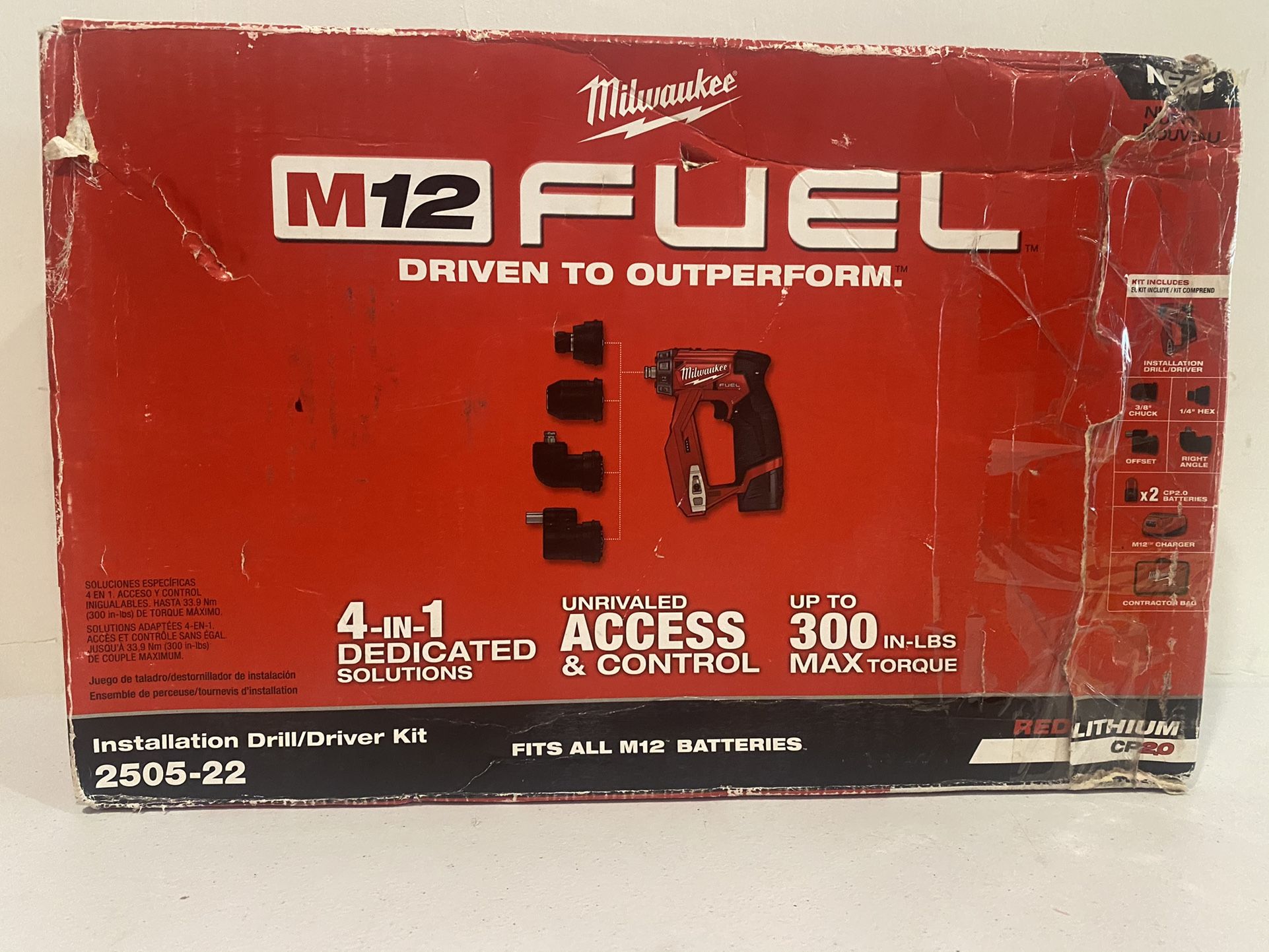 Milwaukee M12 FUEL 12-Volt Lithium-Ion Brushless Cordless 4-in-1 Installation 3/8 in. Drill Driver Kit with 4-Tool Heads
